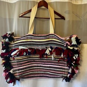 Striped Multicolor Fringe Raj Tote Bag Extra Large